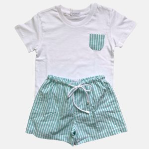 T shirt con taschino a righe