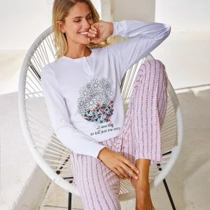 Pigiama in cotone collo serafino e stampa floreale Jadea 3210