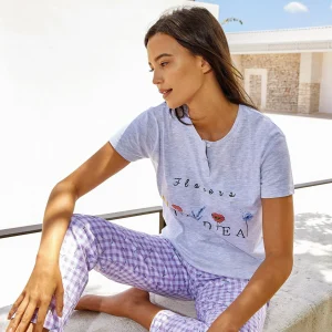 Pigiama in cotone a mezza manica e collo serafino Jadea 3230