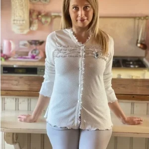 Pigiama Donna Manica Lunga Aperto Lungo Micropois