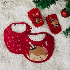 25616 - CONFEZIONE DA 2 BAVAGLINI PER NEONATI CON STAMPA NATALIZIA