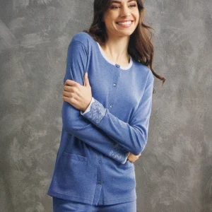 Pigiama da donna aperto in cotone interlock Il Granchio GP6103/A