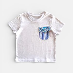 T shirt bimbo con taschino righe e liberty