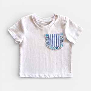T-shirt bimba con taschino righe e liberty