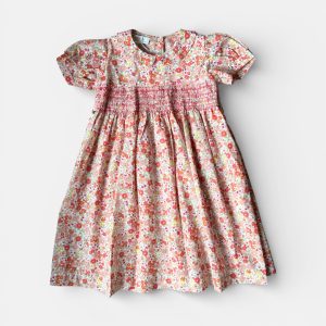 Abito fiori arancio punto smock