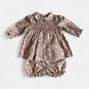 Coprifasce a fiori toni autunnali con ricamo punto smock