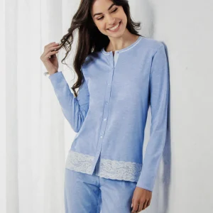 Pigiama aperto da donna manica lunga in cotone Il Granchio GP5125/A