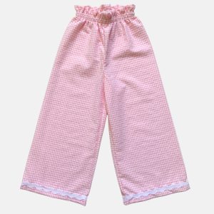 Pantaloni svasati vichy rosa